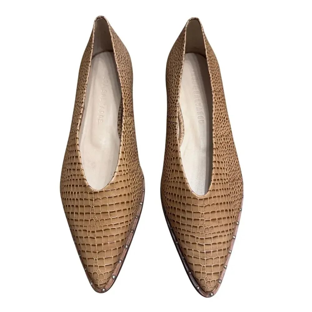 NWOB Anthropologie Freda Salvador LISA 7 Croc Embossed Leather Pointed Flats Sz8